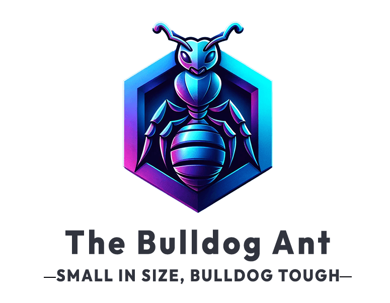 The Bulldog Ant Logo - a half bulldog and half ant mascot to symmbolize strenght in small packages